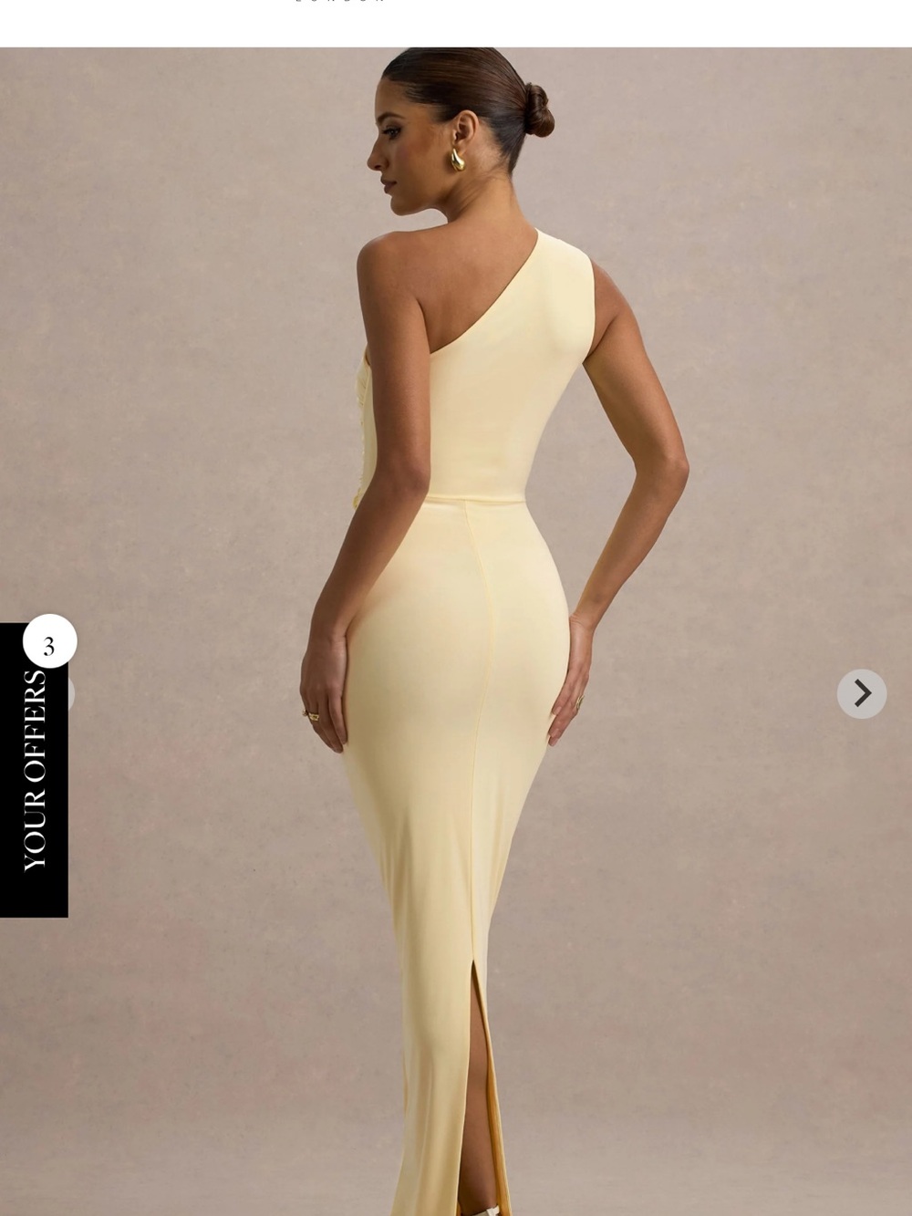 NWT | Club L London | One-Shoulder, Yellow Cream Column Maxi Dress